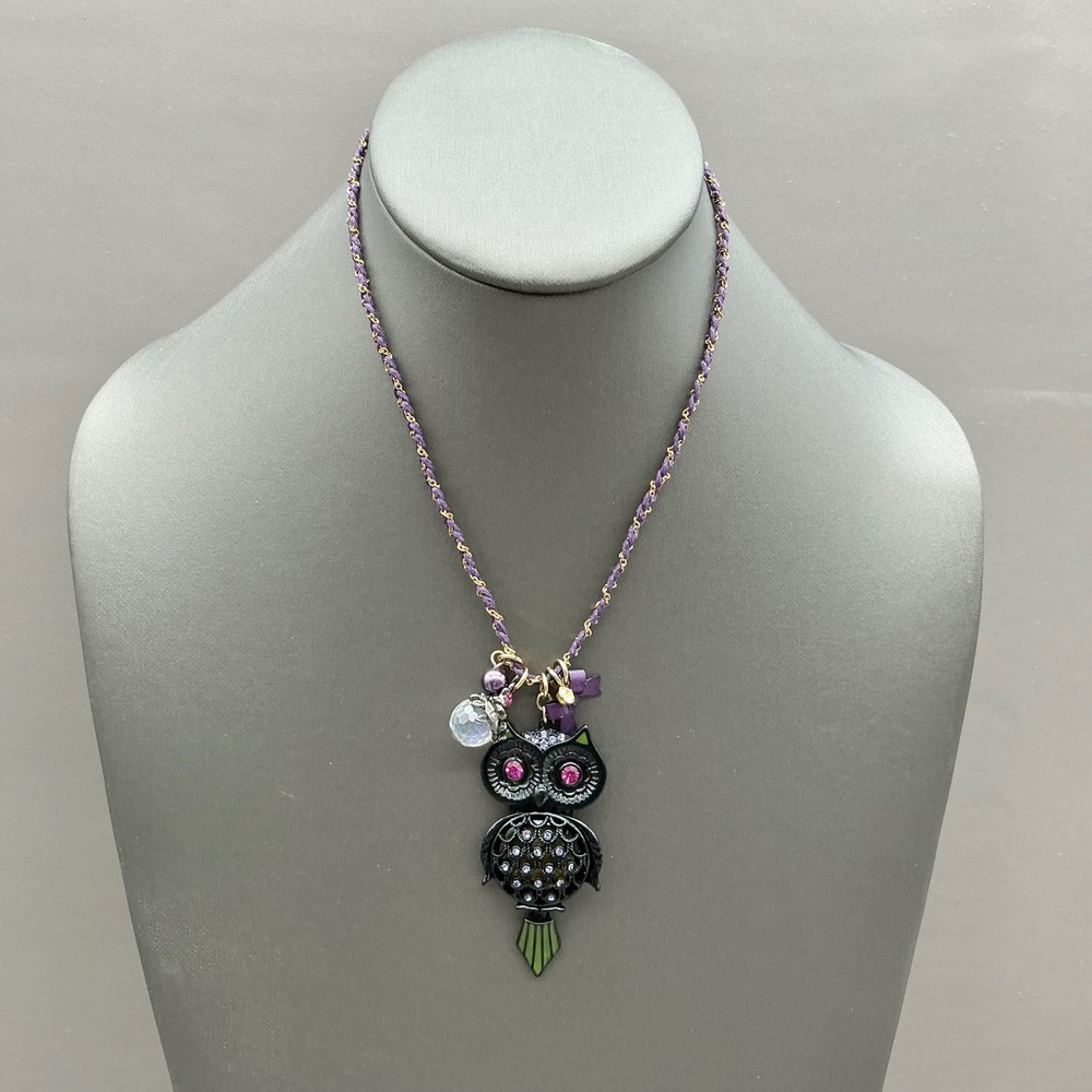 Betsey Johnson Necklace Women Purple Owl Pendant Rhinestone Charm Chain Jewelry